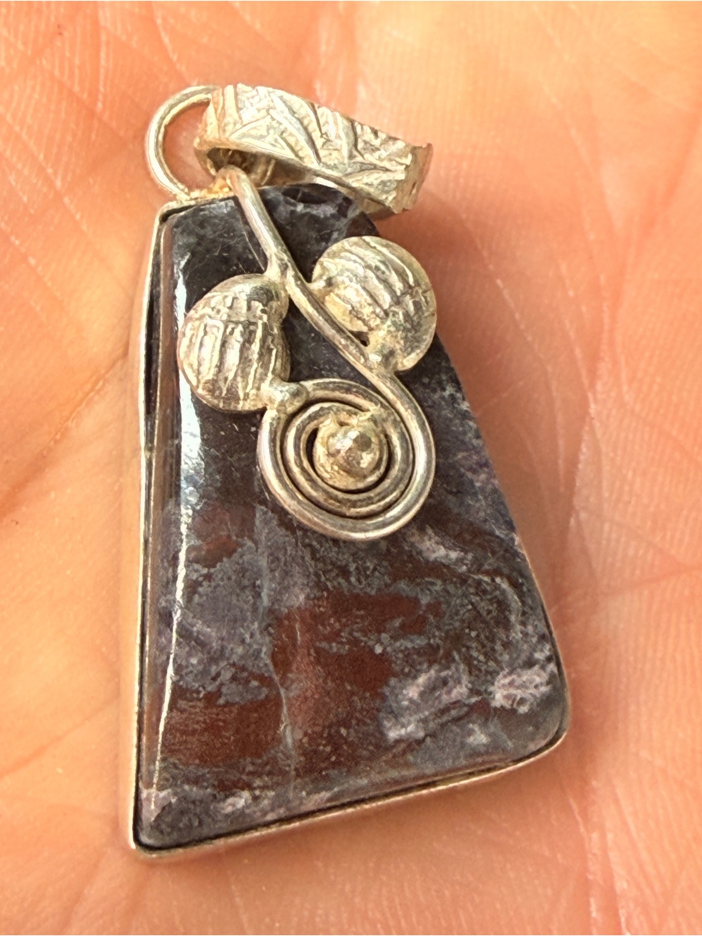 Handmaid Sterling silver Jasper? pendant vintage